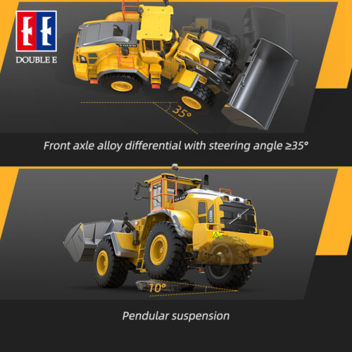 Double E Hobby Volvo RC Wheel Loader with pendular suspension and 35 degree steering angle