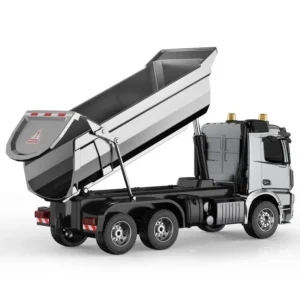 RC dump truck Mercedes Benz Arocs E590 with lifted bed rear view