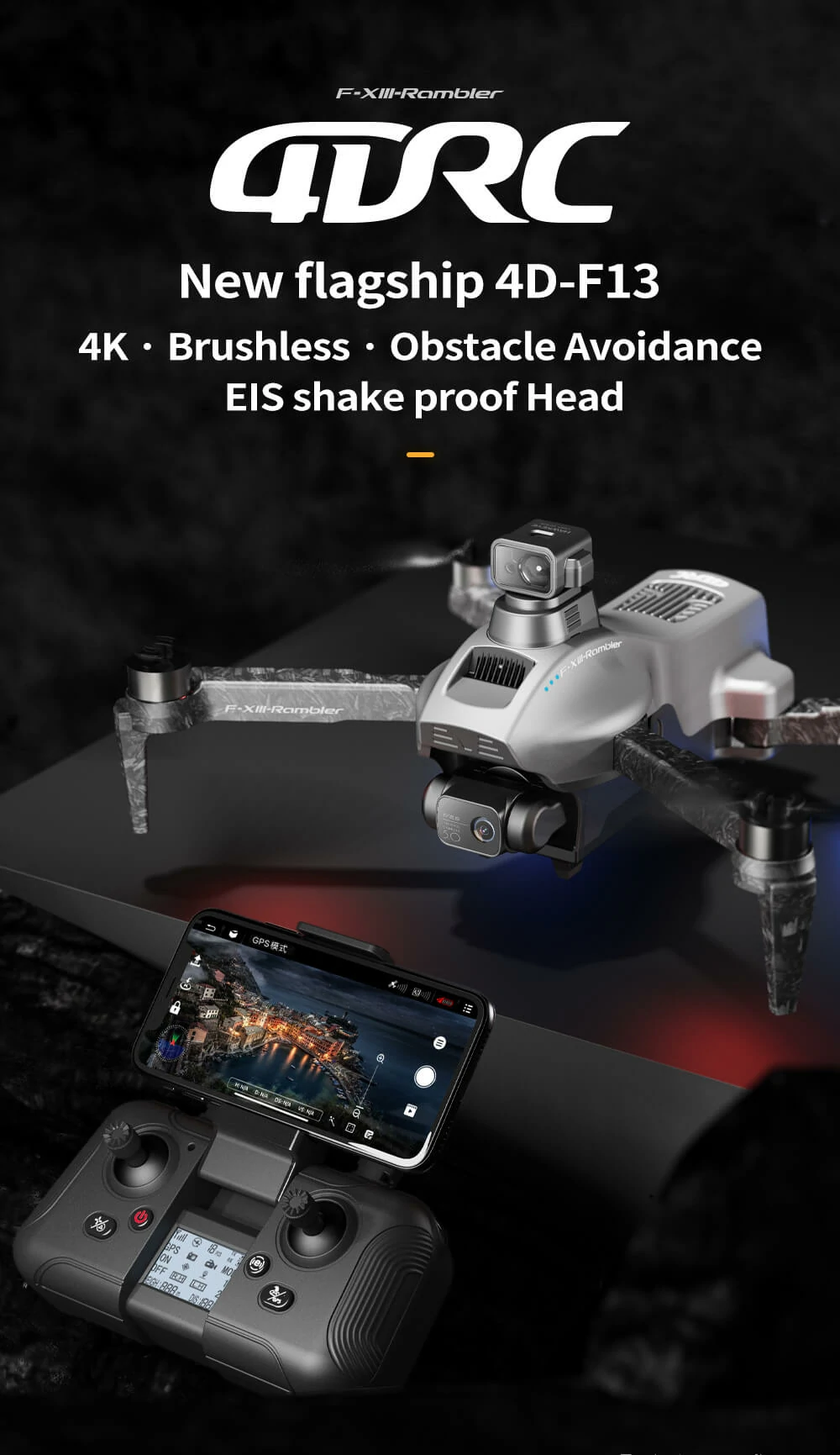 RC Drone Obstacle Avoidance GPS Brushless Drone with 4K Camera 4D-F13