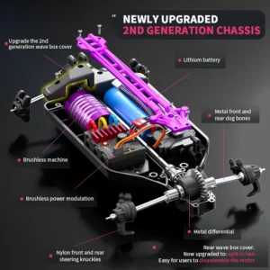 RC drift model chassis equipped with dog bone shafts, high performance brushless motor and metal differential