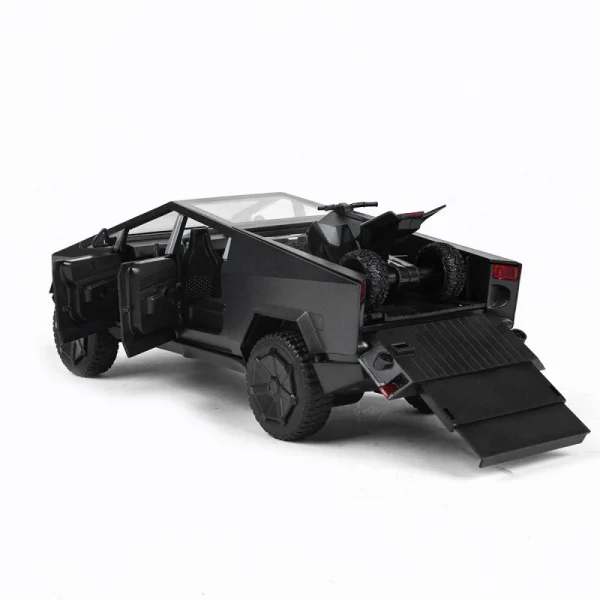 RC cyber truck wagon with open truck and dirt bike loaded
