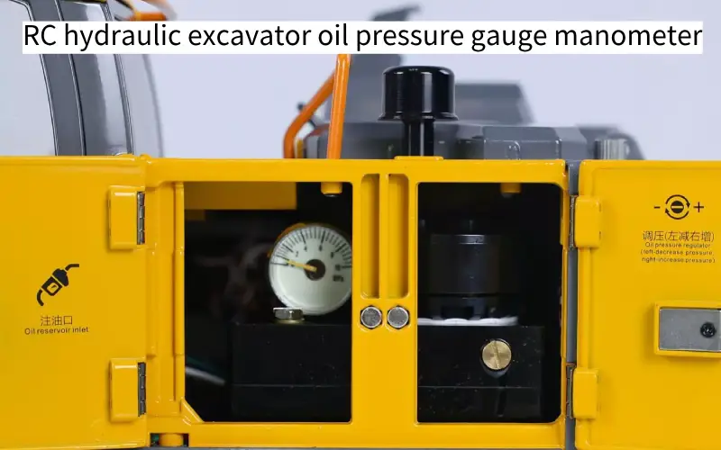 RC hydraulic excavator gauge and manometer installed in an excavator