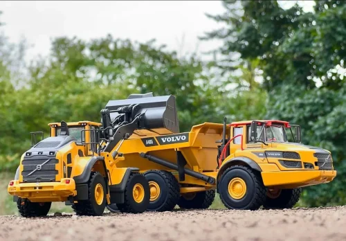 RC construction hobby Volvo wheel loader and articulated truck