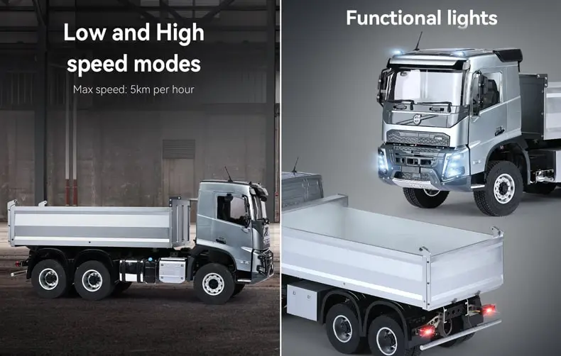 Double E E015 RC dump truck Volvo FMX low an dhigh speed modes