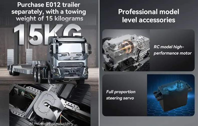 Double E E113 hydraulic RC hauler towing loads up to 15kg