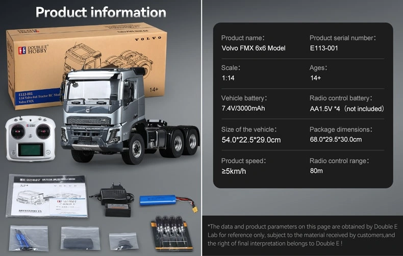 Double E E113 hydraulic RC hauler specs