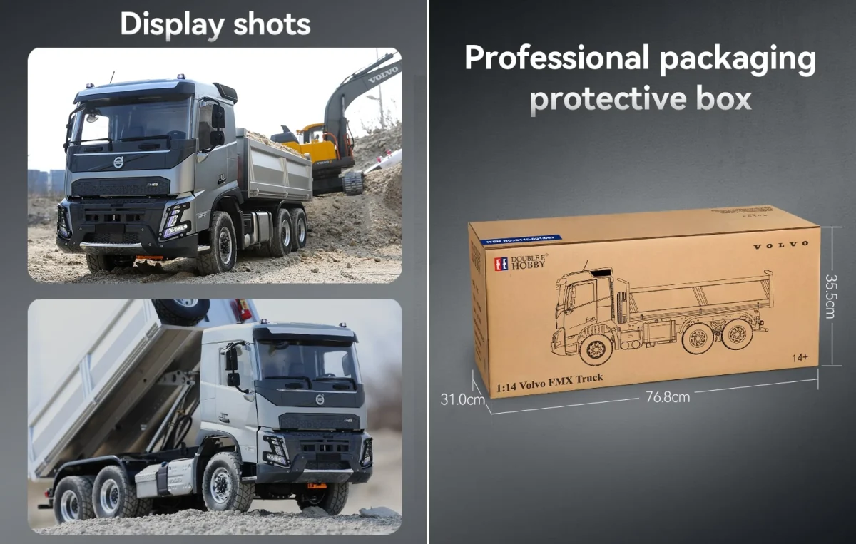 Double E E115 RC dump truck Volvo FMX packaging