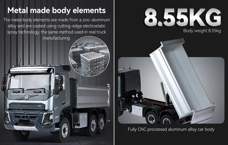 Double E E015 RC dump truck Volvo FMX weighs 8.55kg