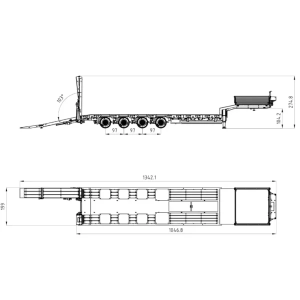 LESU 1/14 Hydraulic RC flatbed trailer LS-A0054 4 axles