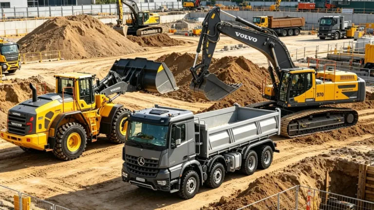 RC loader, RC truck and rc excavator are working